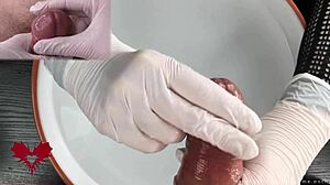 Медицинские водные особенности - POV пациента с белыми латексными перчатками для интенсивного хэндджоба головки