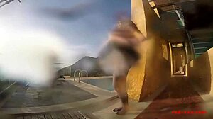 Sexy Mature Red XXX Masturbates Outside by the Pool