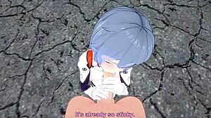 rei ayanami giving a sexy pov blowjob in evangelion hentai