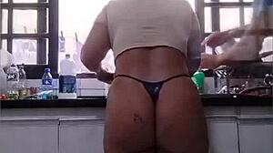 Washing dishes in just panties at father-in-law’s house!