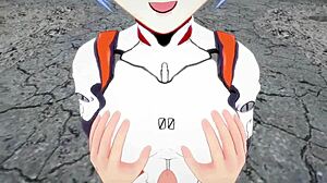 rei ayanami giving a sexy pov blowjob in evangelion hentai