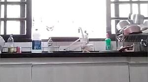 Washing dishes in just panties at father-in-law’s house!