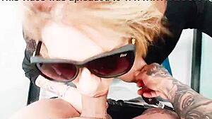 Gorgeous Redhead Invades Bathroom For Passionate Blowjob With Tattooed Teen