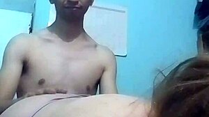 On webcam, touching tits and doggystyle