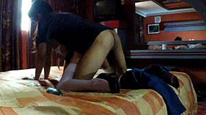 College girl in skirt getting intimate in hotel