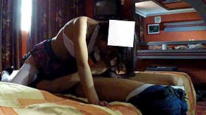 College girl in skirt getting intimate in hotel