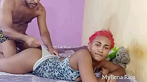 Jovem gata Myllena Rios adora pau velho, gozada na cara e gozou gostoso com tio Leo Ogro 😍