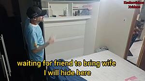 Wife Blindfolded in Prank as Friend Enters During Sex from Closet