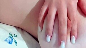 Teen babe plays with bouncing big natural tits in morning lesbian riding scene