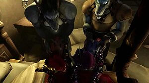 Blonde elf fights with several werewolves in a hardcore and stunning scene