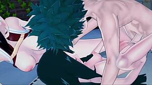 deku fucking momo and tsuyu in hot threesome hentai style