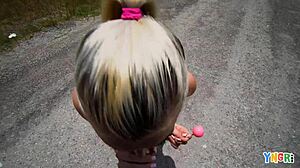 blonde teen cameron mynx fucked hard outdoors in public cowgirl style bent over doggystyle with raw blowjob action