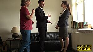 submissive uk realtor forced into ass-to-mouth action