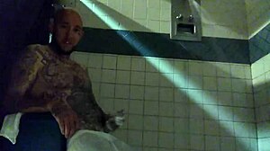 stroking this big tattooed white dick in the shower