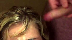 Slutty beauty takes cumshots on face, sucking every last drop