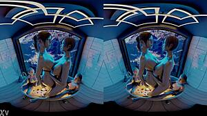 Claire and Ada grinding in Resident Evil parody pool