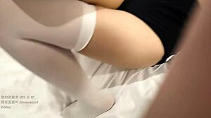 hey, why so shy at first? then raw pounding this white-socked chinese college girl!