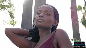 Huge Natural Tits Ebony Milf Shasta Wonder Strips Outdoors