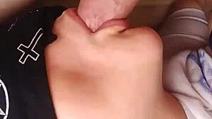 Who is giving this blindfolded blowjob to the old man?