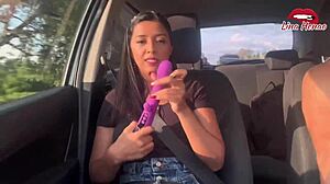 Colombian Teen Squirts In Boyfriend's Car With Toy