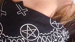 Who is giving this blindfolded blowjob to the old man?