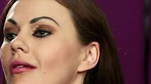 unusual idol receives blowbang bukkake facial and gulps all the cum.