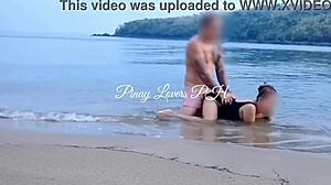 素人カップルが公共ビーチで野外セックス、めちゃくちゃエロい！