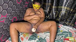 Home Alone Ebony Wife Pleasures Herself with Huge Dildo