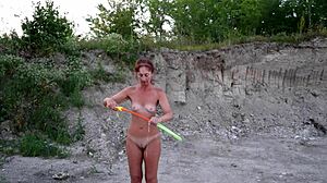 soap bubbles popping in outdoor naked amateur scene