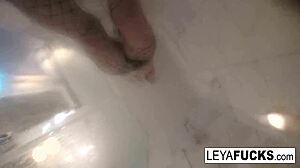 Leya Falcon takes a camera into the shower to film her nude body