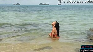 Big Natural TITS Thai Teen Kahlisa Strips Solo on Beach
