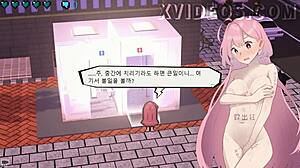 Hazuka Shiina wanders naked as a female college student in the game gallery, feeling vulnerable and exposed.