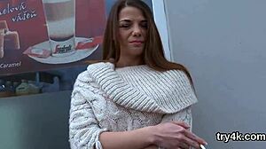 Sweet cutie gives blowjob in pov then gets vagina fucked