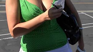 They approach a lady with big natural tits and offer cash for fucking and titty fuck.