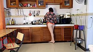 Juicy Pussy Milf In Stockings And Lingerie Strips Naked In Kitchen For Orgasm