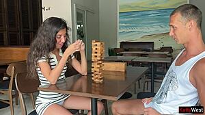 Stepsister Loses Ass in Jenga Game! Gets Rough Anal Pounding!