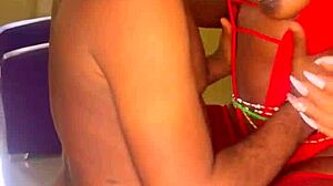 lady in red horny for shaved pussy licking