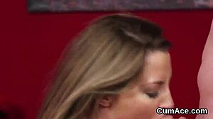 frisky idol takes a big sperm load on her face and swallows it all in pov