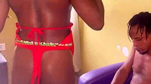 lady in red horny for shaved pussy licking