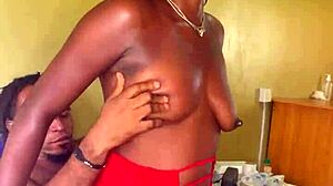 lady in red horny for shaved pussy licking