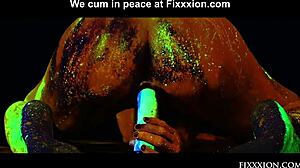 i'm the glow in the dark goddess fingering my shaved pussy with dildo solo.