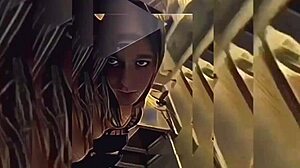 Hot shemale rips clothes in bathroom for teasing striptease