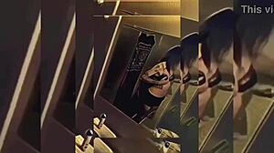 Hot shemale rips clothes in bathroom for teasing striptease