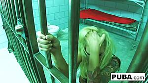 Watch Brooke Brand masturbate her big tits and pussy in prison!