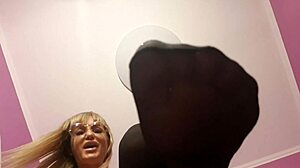 Blonde femdom turns him into a footstool