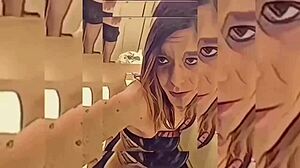 Hot shemale rips clothes in bathroom for teasing striptease