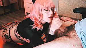 Amateur Blowjob from Cutie in Glasses