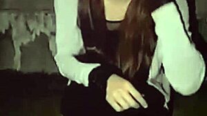 Stunning Japanese ladyboy boldly exposes her tight backside in a shady forest spot.