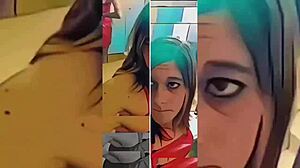 Hot shemale rips clothes in bathroom for teasing striptease