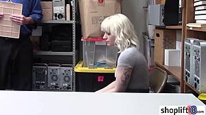 Hot Blonde Teen With Small Tits Gets Busted By Policeman In Office, Revealing Pierced Ass And Big Cock.